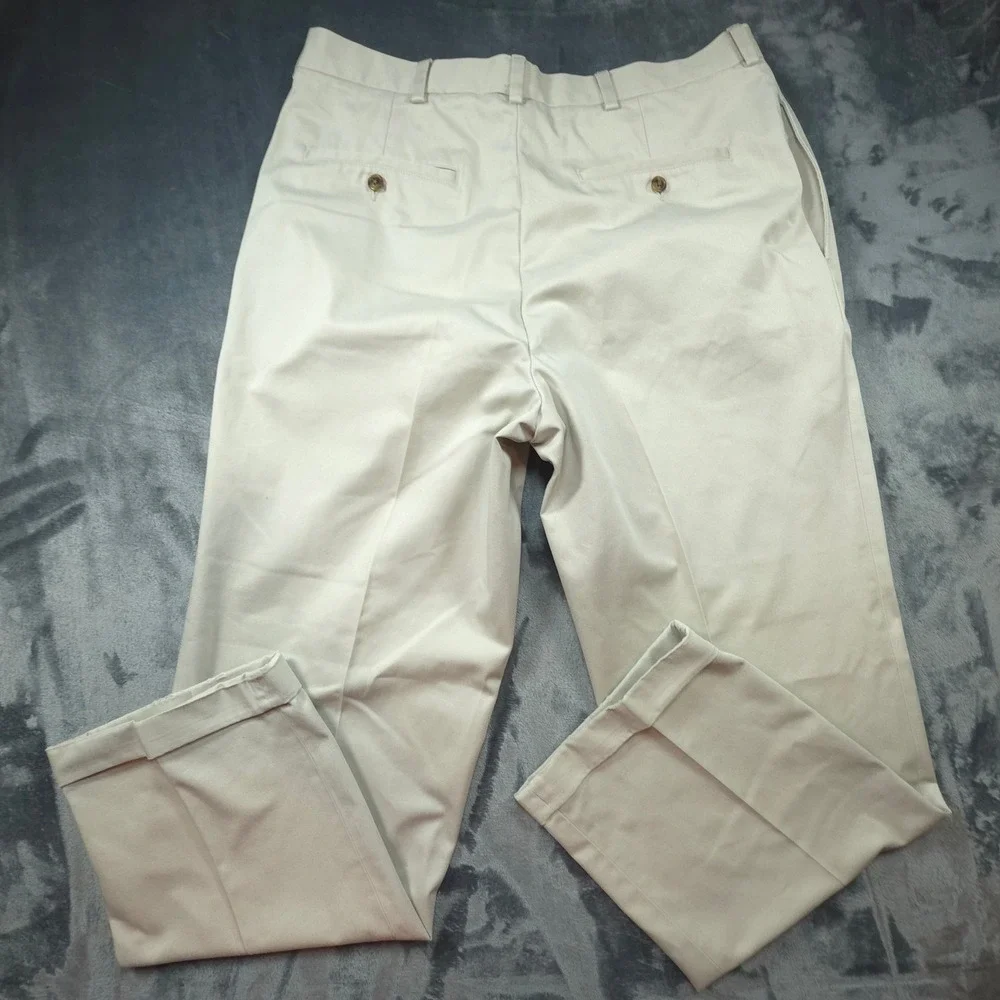 Brooks Brothers Thompson Advantage Chino Khaki Pleated Cuffed Pants 38x32